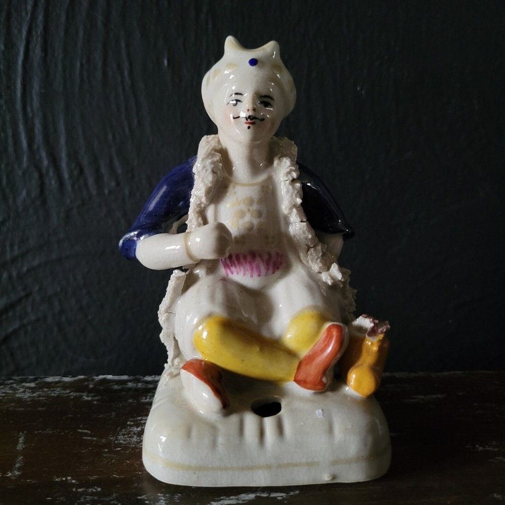 Antique Staffordshire 'Seated Turk' Pen Holder, Ottoman Sultan c. 1860